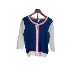 Stylus Womens Large Navy Blue Gray Pink Colorblock Button Front Cardigan Sweater
